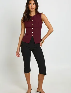 Womens Button Trim Detail Tailored Waistcoat - Wine - Size 16 Uk - Boohoo - FashionsVida