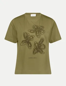 T-Shirt mit Floral-Stickerei Grün 36 - Cartoon - FashionsVida