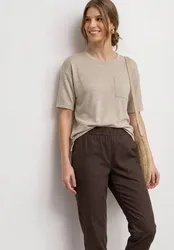 T-Shirt mit Rundhals und Brusttasche female Beige