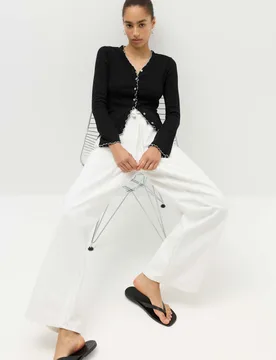 Cotton Rich V-Neck Buttoned Top Black female - M&S - FashionsVida