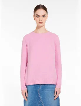 Maglia rosa in bouclè di misto alpaca con scollo tondo - Max Mara - FashionsVida