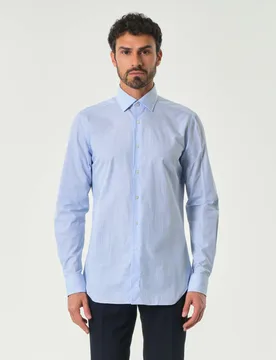 Camicia bastoncino bianco azzurro in puro cotone tailor fit - Xacus - FashionsVida