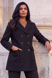 Women's Double Breasted Longline Coat in Black Size: 16 - Black - Size: 16