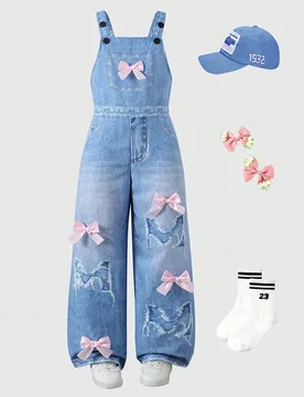Mono de pierna ancha con decoración de lazo para niña preadolescente - Shein - FashionsVida