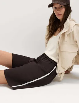Side Stripe Longline Shorts with Linen Chocolate female - M&S - FashionsVida