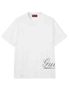 Script Logo Print Crewneck T-Shirt with Short Sleeves