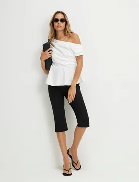 Drape Off The Shoulder Peplum Top Cream female - River Island - FashionsVida