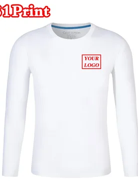 New Long sleeved pure cotton round neck T-shirt custom printed men's and women's cultural shirts work clothes DIY embroidery - Aliexpress - FashionsVida