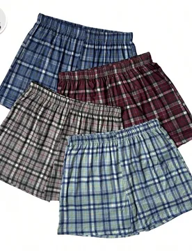 Piezas de calzoncillos bóxer largos para hombre de talla grande, finos con estampado a cuadros, elásticos y cómodos, transpirables, pantalones depo - Shein - FashionsVida