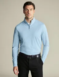 Half Zip Long Sleeve Polo Shirt Light Blue male