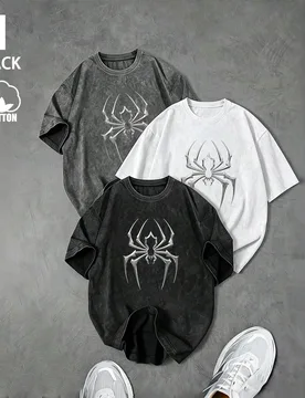 Camiseta deportiva de manga corta con cuello redondo y estampado de araña para hombre, gimnasio, vacaciones - Shein - FashionsVida