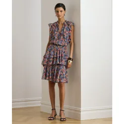 Vestido corto con volantes estampado
