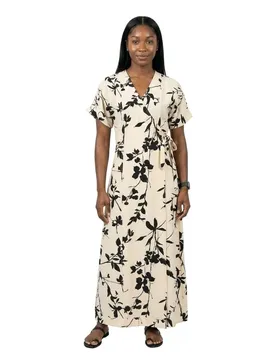 Vestito Lungo A Maniche Corte Jacira Sandshell / Black Simple Flower 42