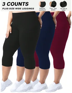 Piezas Leggings de talla grande para mujer - Pantalones de yoga y entrenamiento de cintura alta elástica, shorts ajustados acortados, leggings deport - Shein - FashionsVida