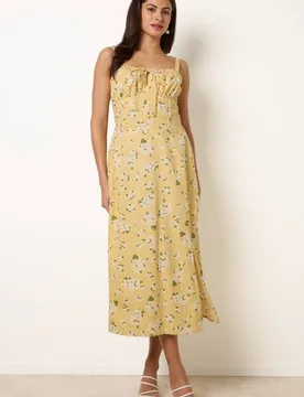 Women's Lemon Sleeveless Slip On Bardot Midi Dress Size: Large - Lemon - Size: L - Blue Vanilla - FashionsVida