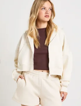 Womens Petite High Waist Sweatshort With Internal Drawcord - Ecru Cotton - Size X-Small - Boohoo - FashionsVida