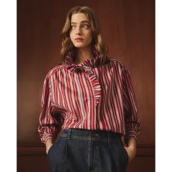 Blusa de mujer volante rayas rojas