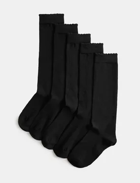 Pack Cotton Rich Knee High Socks (6 Small-7 Large) Black Female - M&S - FashionsVida