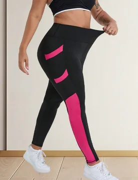 Pantalones de yoga de talle alto para mujer de talla grande, control de abdomen, mallas de entrenamiento con 4 bolsillos laterales, diseño de color c - Shein - FashionsVida