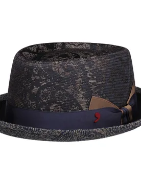 Paisley Pork Pie Cloth Hat by Alfonso DEste - navy - Size: L (58-59 cm) - Alfonso D´Este - FashionsVida