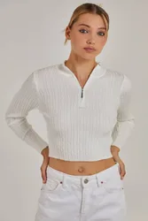 High Neck Zip Jumper - Ivory - Size: M/L