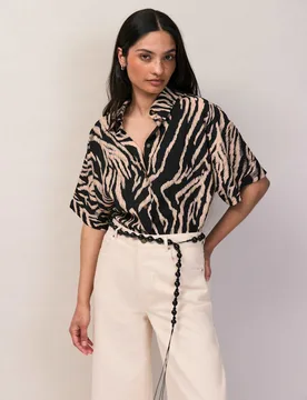 Zebra Print Shirt Black Mix female - RO&ZO - FashionsVida