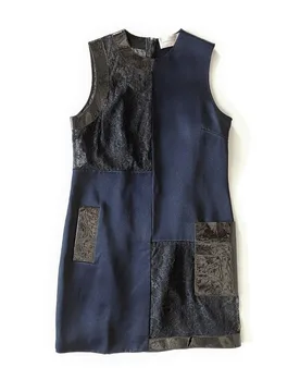 Colour Block Lace & Leather Panelled Sleeveless Dress - Christopher Kane - FashionsVida