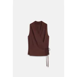 Top de mujer de lino y escote pico cruzado
