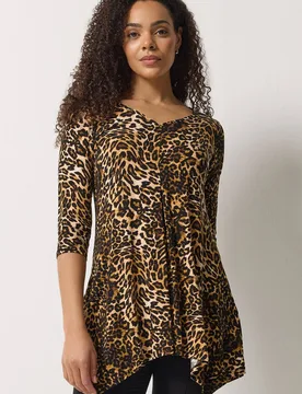 Printed Hanky Hem Top - Brown - Size: 12 - M&Co - FashionsVida