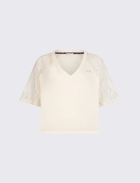T-shirt con dettagli in pizzo donna bianco