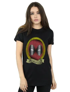 Women's Deadpool Tattoo Print Cotton Boyfriend T-Shirt in Black Size: 2XL - Black - Size: 2XL - Marvel - FashionsVida