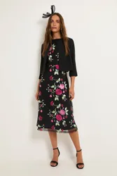 Floral Embroidered Mesh Fit & Flare Midi Dress - Blush - Size: 14