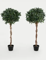 Ft Set of 2 Artificial Bay Trees in Pots Green