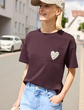 Street One T-Shirt mit Rundhals und Brusttasche female Lila - Street One Studio - FashionsVida