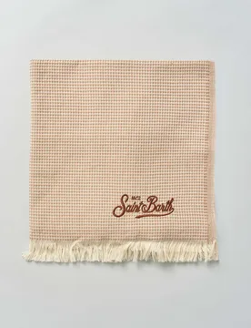 Telo mare beige in cotone punto waffle bicolore - MC2 SAINT BARTH - FashionsVida