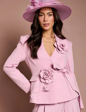Women's Lisa Tan 3D Corsage Wrap Blazer in Pink Size: 10 - Pink - Size: 10 - Coast - FashionsVida