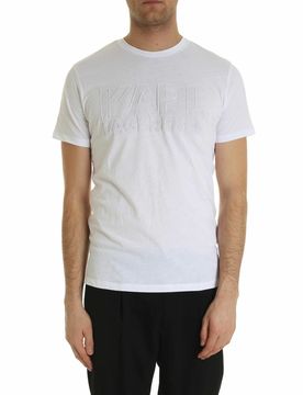 T-shirt bianca con logo in rilievo