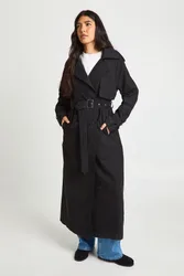Womens Tall Peached Oversized Double Breast Trench Coat - Black - Size 16 Uk