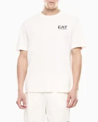 T-shirt mezza manica panna in cotone con stampa logo fronte e retro