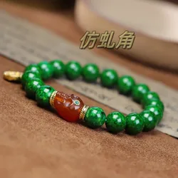 Retro horn bracelet paired with Dzi beads and engraved Shitadelin unisex collectible item