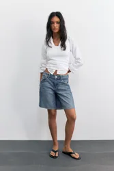 Low-Rise Denim Bermuda Shorts (Size: )