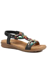 Elasticated Embellished Slingback Sandals - Black - Size: 4