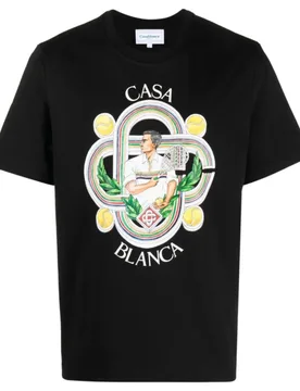 Mens Le Joueur Design Black T-Shirt Cotton - Size Medium - Casablanca - FashionsVida