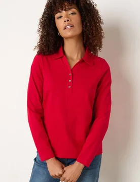 Cotton Polo Shirt - Red - Size: 20 - M&Co - FashionsVida