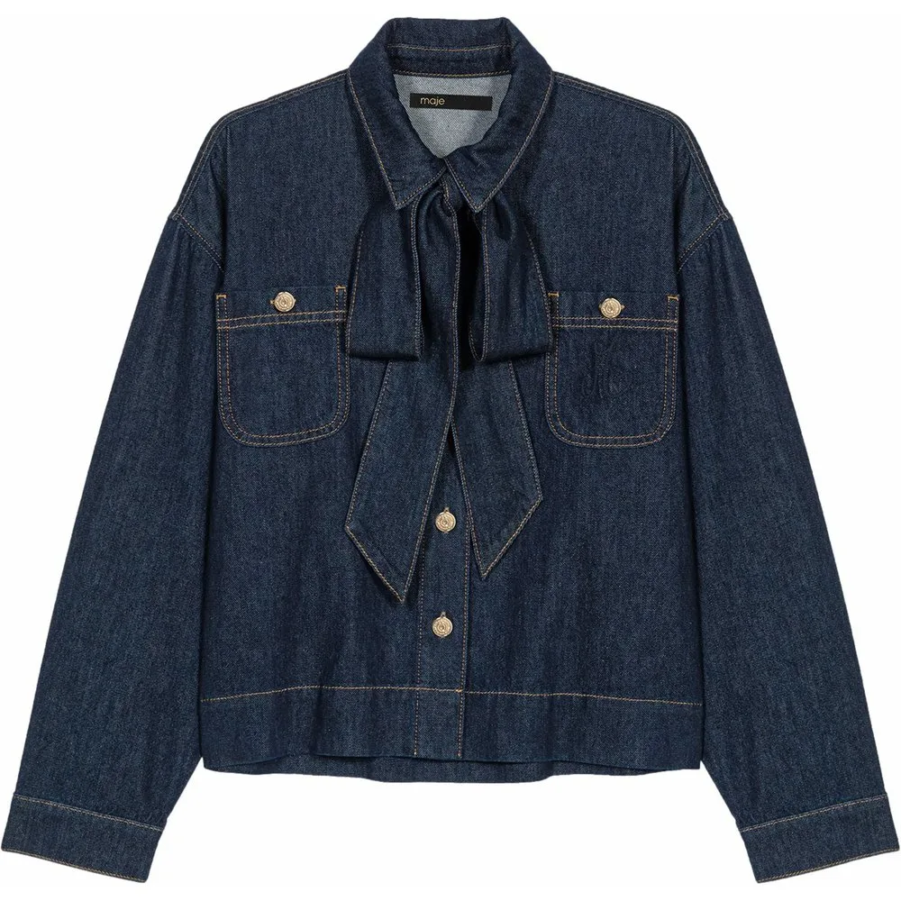 Camisa de mujer vaquera con lavallière - Maje - FashionsVida