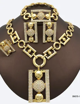 Dubai 18K Gold Plated Jewellery For Women Rhinestone Luxury Design Rectangle Shape Necklace Bracelet Earring Ring Jewelry Set - Aliexpress - FashionsVida