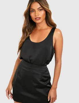 Womens Basic Satin Scoop Neck Cami - Black - Size 16 Uk - Boohoo - FashionsVida