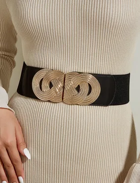 Pieza Hebilla simétrica texturizada de metal negro, hebilla elástica simple para cinturón ancho, faja elástica para vestido, elegante para Hallowe - Shein - FashionsVida