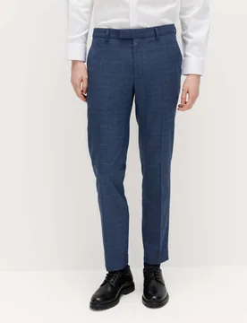 Slim Fit Textured Check Stretch Trousers Mid Blue male - M&S - FashionsVida