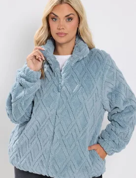 Women's Textured Fleece Jacket in Blue Size: 18 - Blue - Size: 18 - Yours - FashionsVida